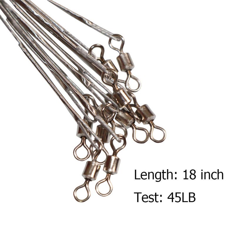 Laxygo 10pcs Fishing Wire Leaders Heavy Duty Nylon-Coated Fishing Line Wire Leaders with Swivels and Snaps 18inch, 45LB (10pcs Silver) - Image 2